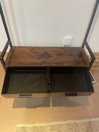 Perchero de metal y madera con banco y zapatero