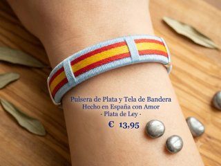 Pulsera Plata y Tela Bandera España