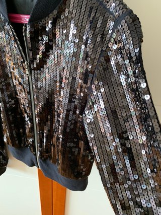 Chaqueta bomber lentejuelas negras Sisley