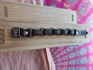 Pulsera Piel Símbolo Paz Vintage Años 70 Nueva.