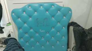 Cabecero tapizado azul con diamantes cama 90