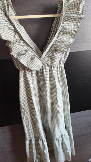 Vestido largo cuadros Vichy verde
