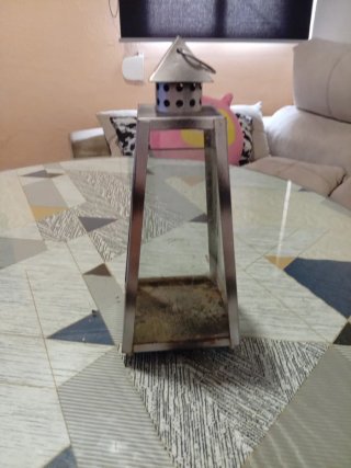Portavelas farol metal y cristal
