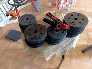 Máquina multifuncional 45 kg + juego de mancuernas