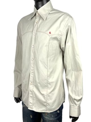D&G Dolce Gabbana Camicia Uomo L Cotone Beige Logo