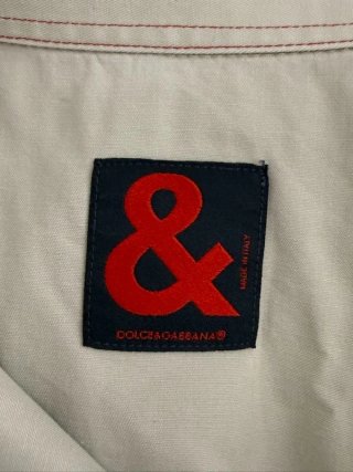 D&G Dolce Gabbana Camicia Uomo L Cotone Beige Logo