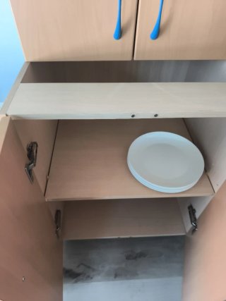 Muebles de cocina madera y azul