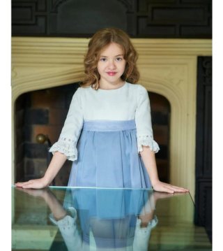 Vestido niña La Ormiga blanco y azul 8 años