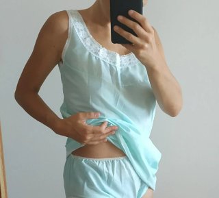 Set camicia da notte turchese con pizzo