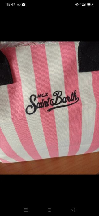 Borsa Saint Barth grande rosa e bianca 38x33x20