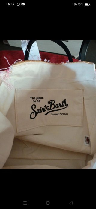 Borsa Saint Barth grande rosa e bianca 38x33x20