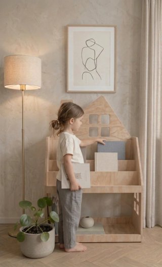 Scaffale Montessori per libri e favole per bambini 2 in 1