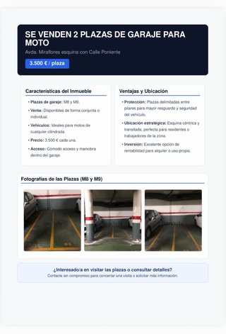 2 plazas de garaje para moto
