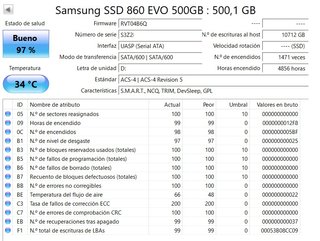 SSD Samsung 860 EVO 500GB SATA 2,5 97% 4856h