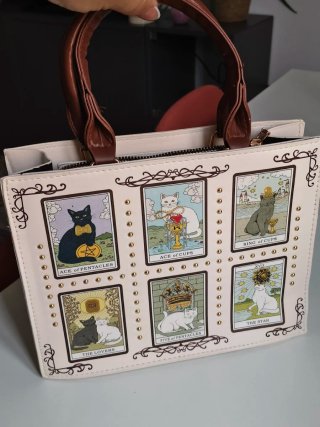 Bolso Blanco con Diseño Tarot Gatos