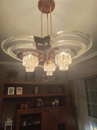 Dos Lámparas de salón de cristal y  metal