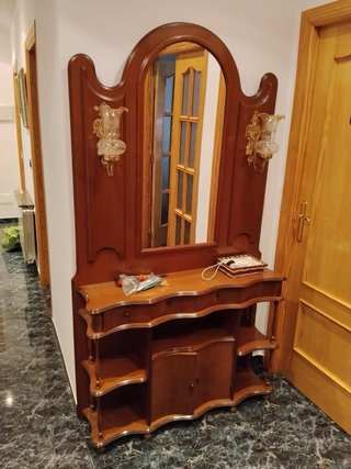 Mueble de entrada antiguo madera y cristal