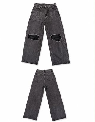 Pantalones vaqueros grises rasgados