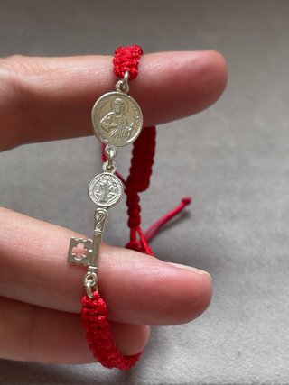 Pulsera Macramé Rojo y Plata 925