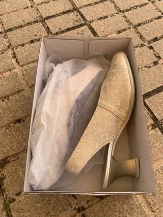 Zapatos Pitillos Tacon Beige/Oro Talla 40