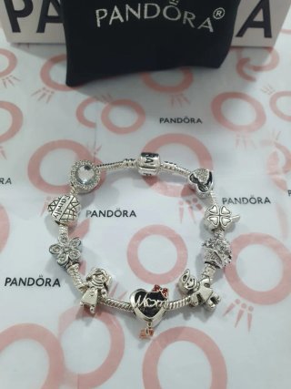 Pulsera Pandora Plata Charms Disney Corazones