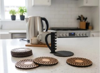 Posavasos Madera Taza Café (Pack x6 + Soporte)