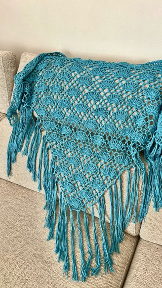 Chal o Pareo Crochet Azul Turquesa