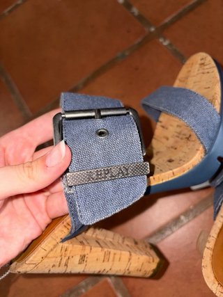 Sandalias Replay Tacon Corcho Azul Beige