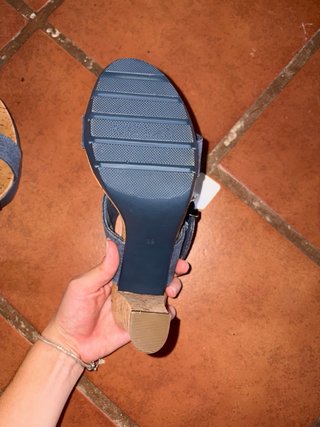 Sandalias Replay Tacon Corcho Azul Beige
