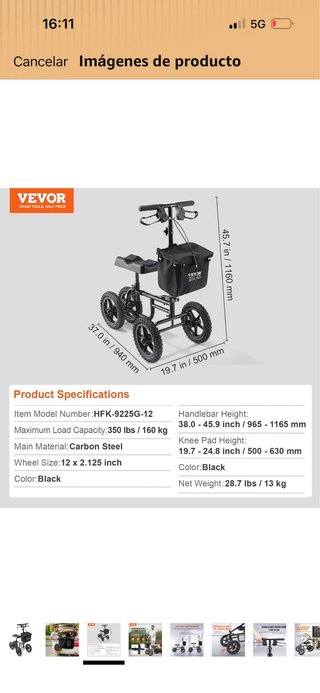 Patinete Rodilla VEVOR Plegable Orientable