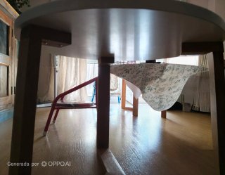 Mesa de centro madera y tapa de tablero de chapa