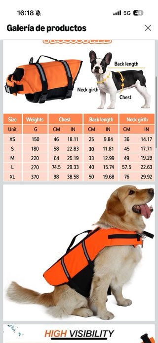 Chaleco salvavidas perro Talla L