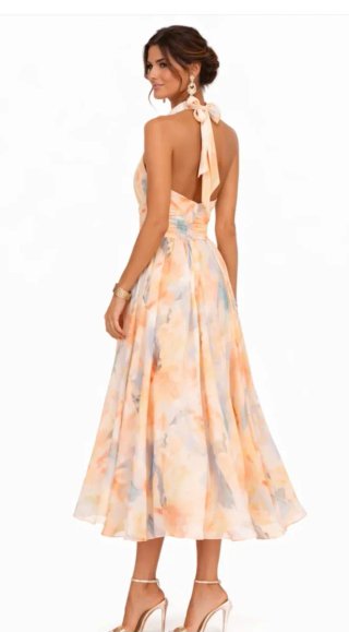 Vestido de fiesta naranja flora