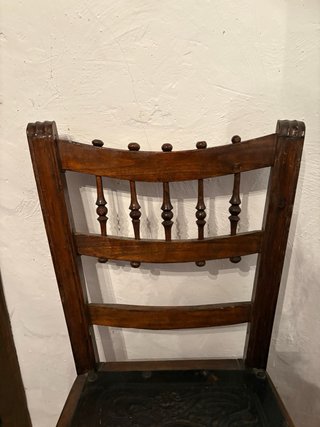Juego 6 Sillas Rústicas Madera y Cuero