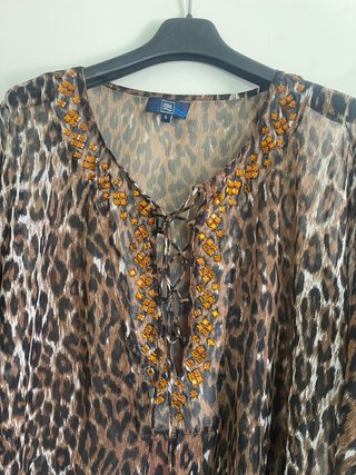 Caftano Aqua di Mare leopardato con strass L