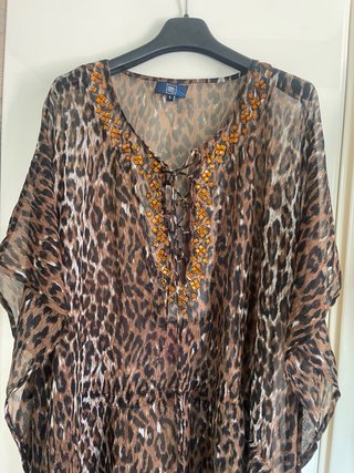 Caftano Aqua di Mare leopardato con strass L