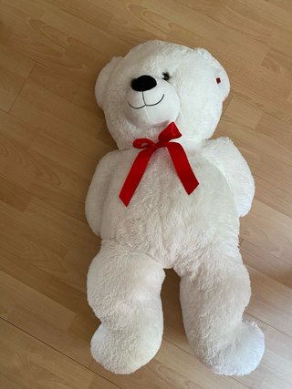 Orso Peluche Bianco con Fiocco Rosso