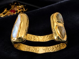 REBAJA Pulsera de perla y tanzanita dorada baño 18