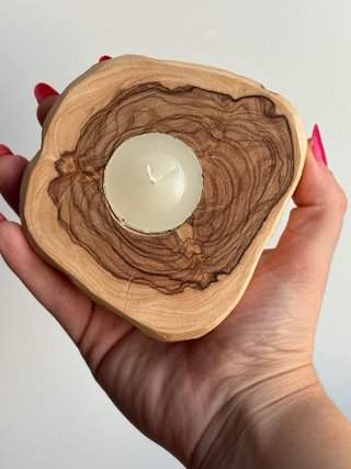 Portacandele in legno di ulivo - pezzo unico