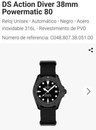 Certina DS Action Diver 38mm Negro