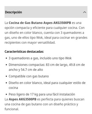 Cocina de gas Aspes AKG3500PB