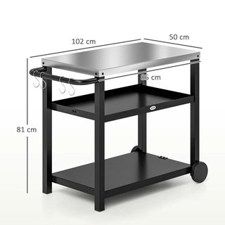 Carrito BBQ con Encimera Estantes Ruedas Gris TARA
