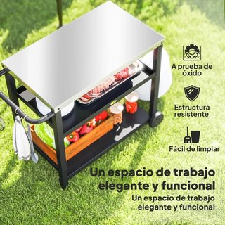 Carrito BBQ con Encimera Estantes Ruedas Gris TARA