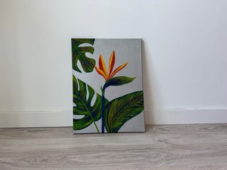 Cuadro pintado a mano flor ave del paraíso