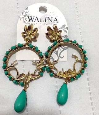 Pendientes Flamenca Walina Dorados y Turquesa.