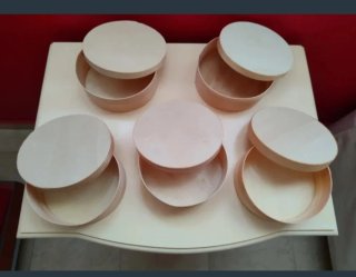 5 Cajas Redondas Madera Beige