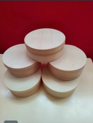 5 Cajas Redondas Madera Beige