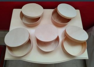 5 Cajas Redondas Madera Beige