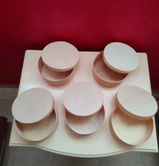 5 Cajas Redondas Madera Beige