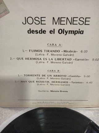 Vinilo José Menese Desde el Olimpia